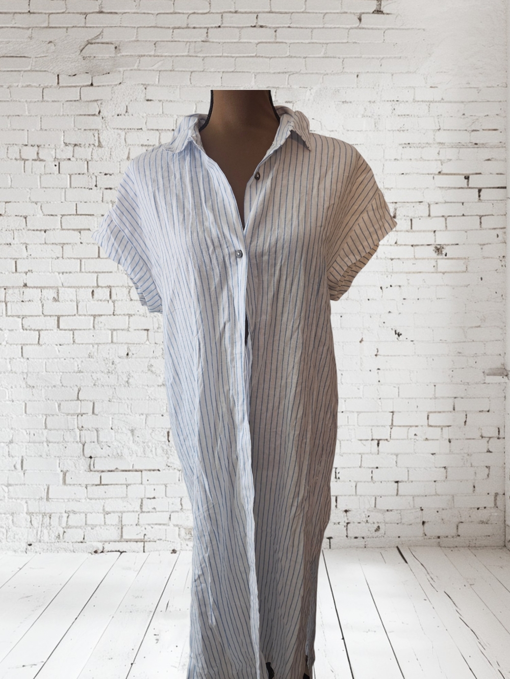 CALIA by Carrie Underwood White and Blue Striped Swim Coverup Shirt Dress